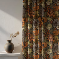 Soft daylight through a autumn leaves floral curtain
