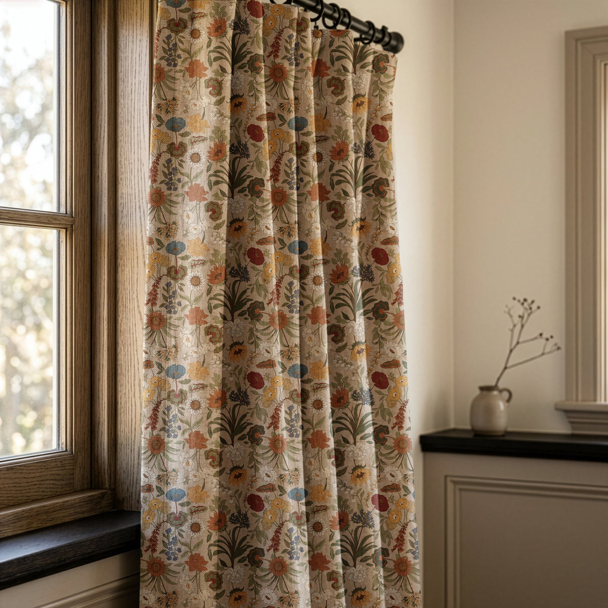 Autumn wildflower curtains in a warm living room