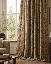 Autumn wildflower curtains in a living room