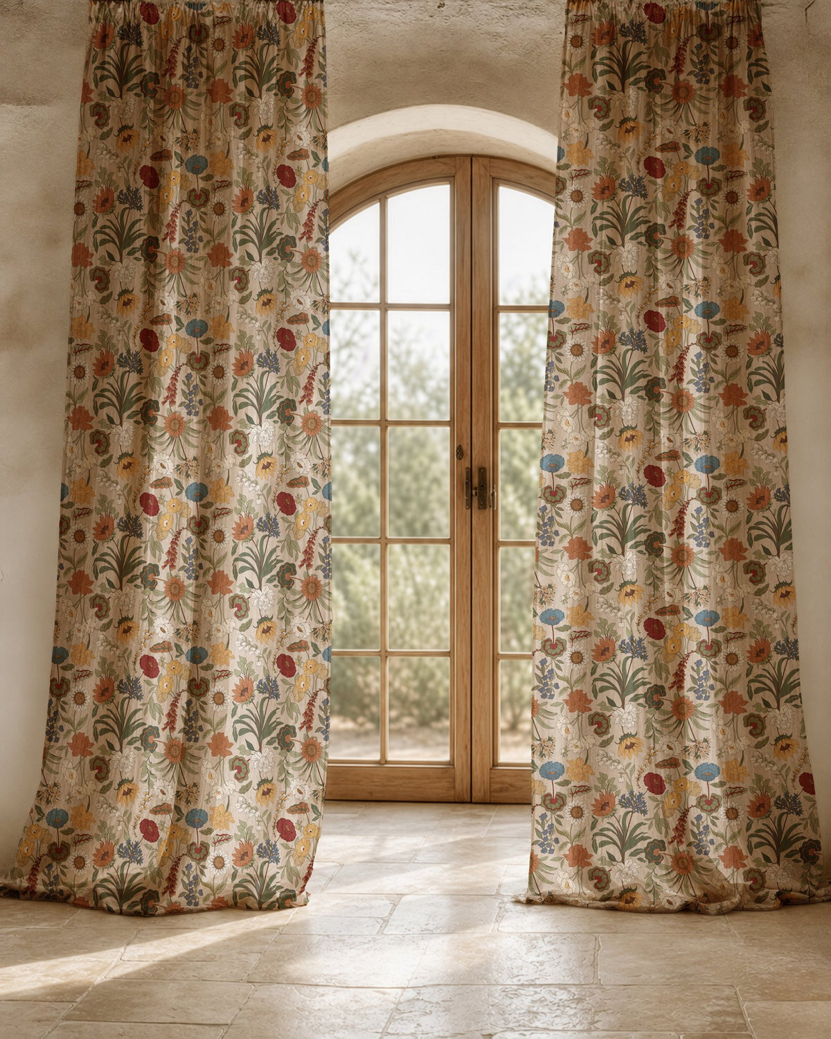 Two long autumn wildflower curtain panels
