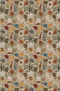 Close-up of the autumn wildflower pattern repeat