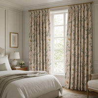 Beige leafy vine botanical curtains in a bedroom