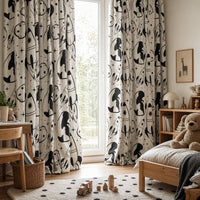 Black and white space rocket kids curtains in a child's bedroom