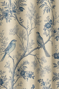 Flat view of the blue bird toile print