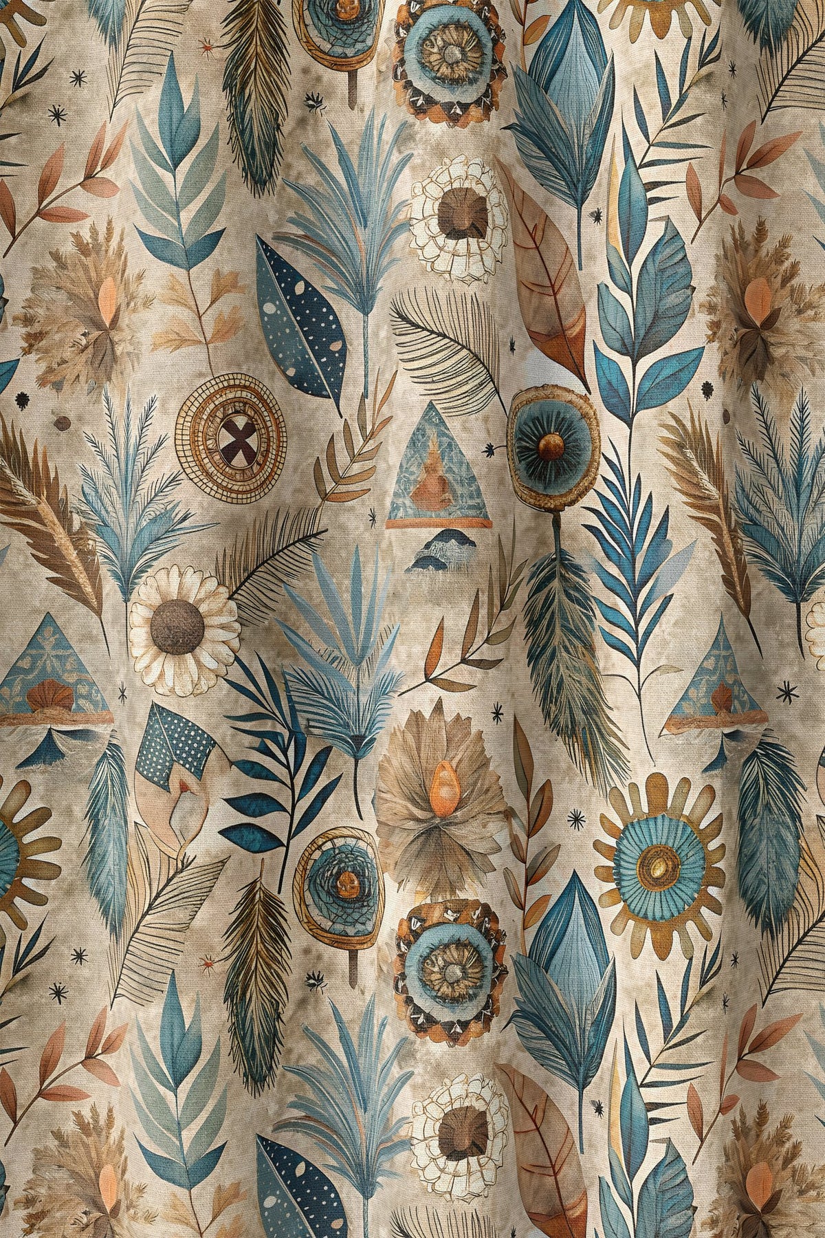 Flat view of the blue folk botanical print