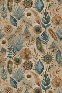 Close-up of the blue folk botanical pattern repeat
