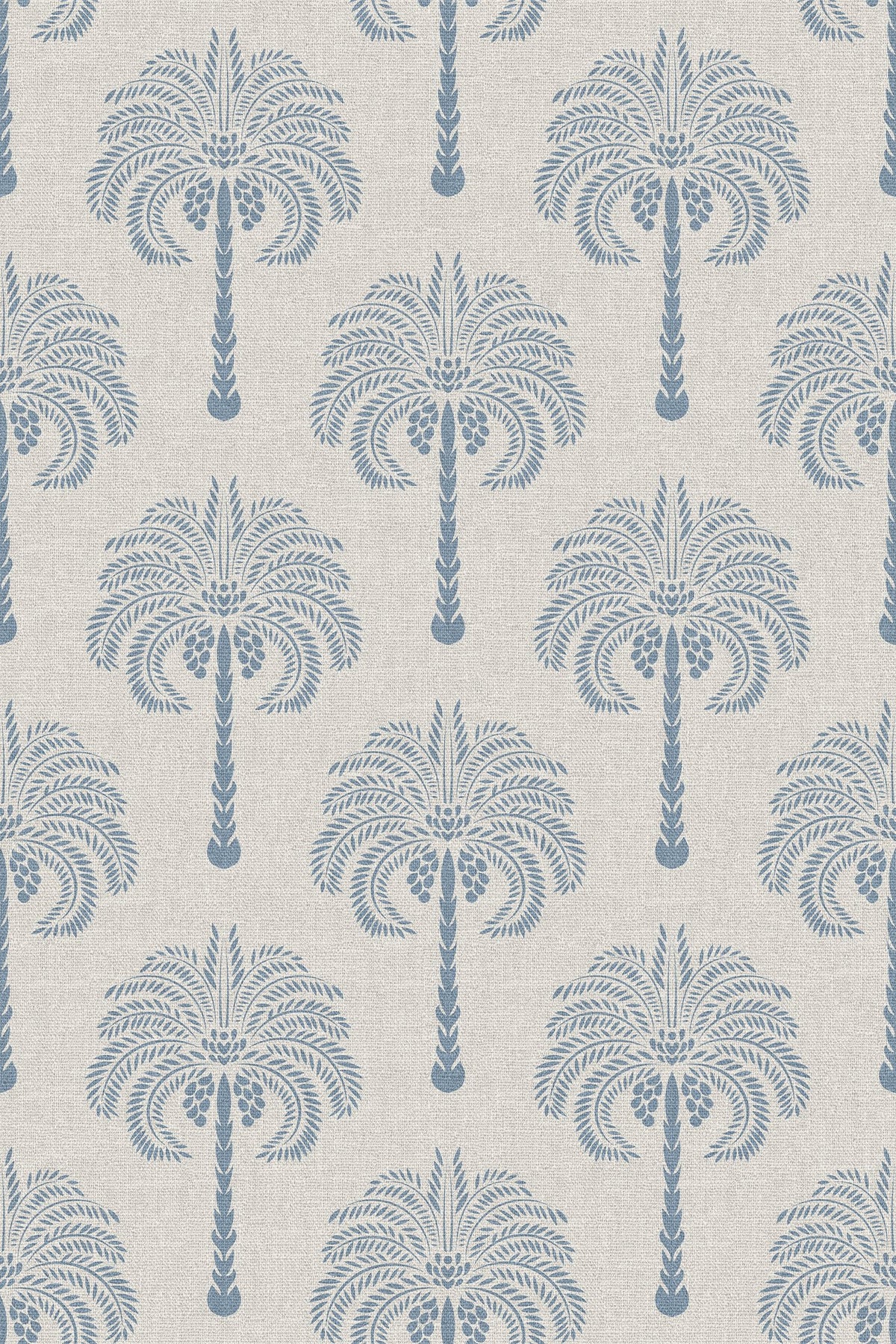 Close-up of the blue palm tree pattern repeat