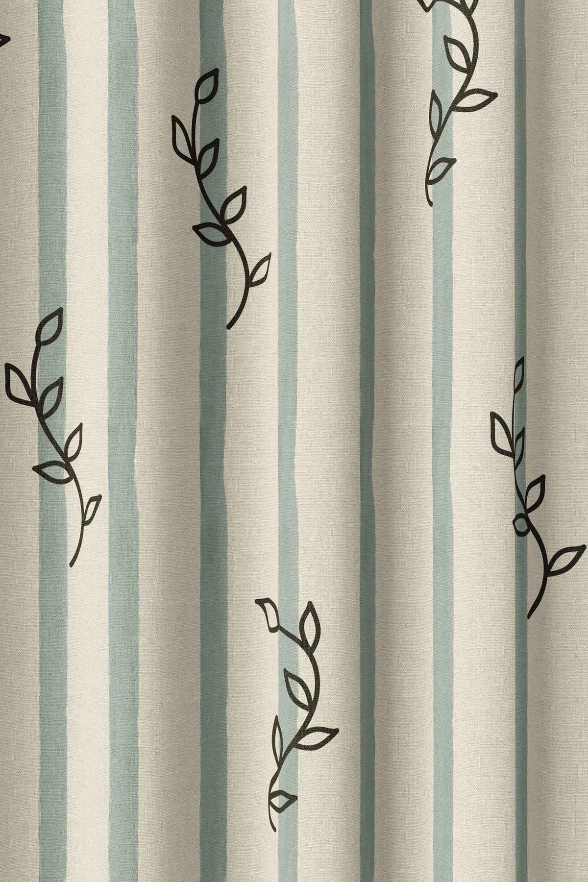 Flat view of the blue stripe leaf sprig print