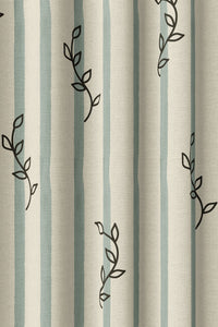 Flat view of the blue stripe leaf sprig print