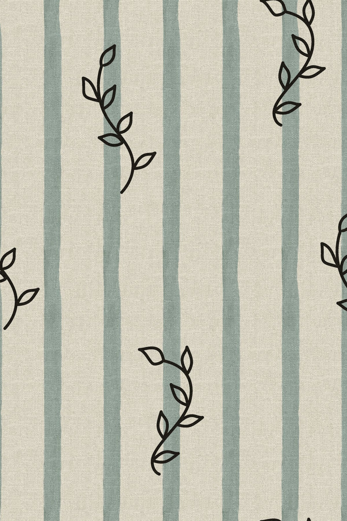 Close-up of the blue stripe leaf sprig pattern repeat