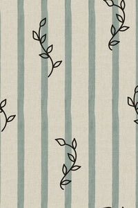Close-up of the blue stripe leaf sprig pattern repeat
