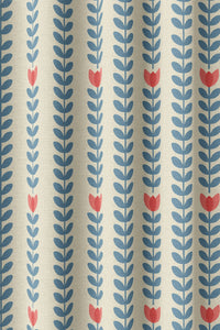 Flat view of the blue vine and tulip stripe print