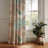 Blush abstract leaf boho curtain panel hanging by a white window
