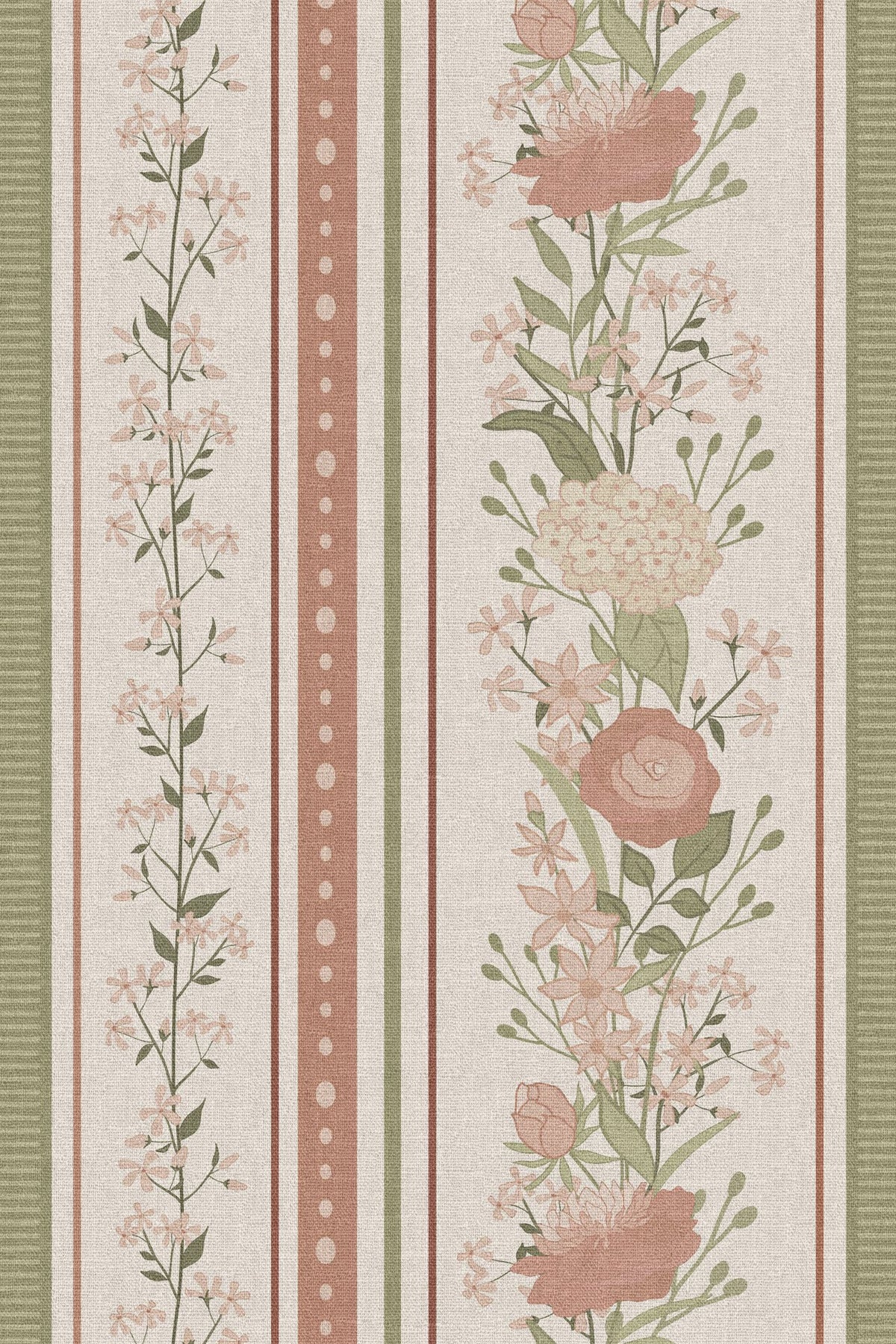 Close-up of the blush floral trellis stripe pattern repeat