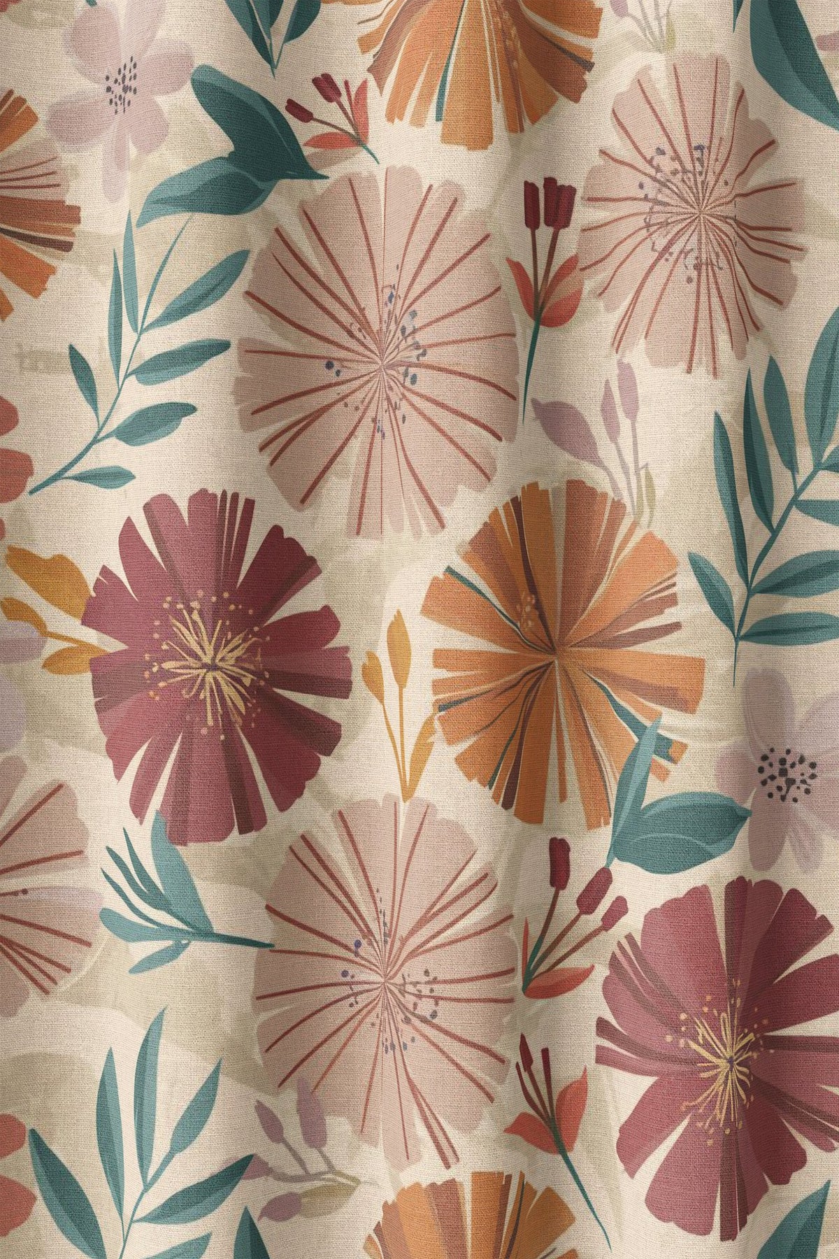 Flat view of the bold pink and orange floral print
