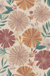 Close-up of the bold pink and orange floral pattern repeat