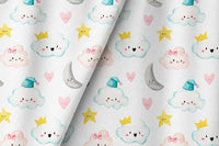 Cloud and moon nursery curtains styled with neutral decor