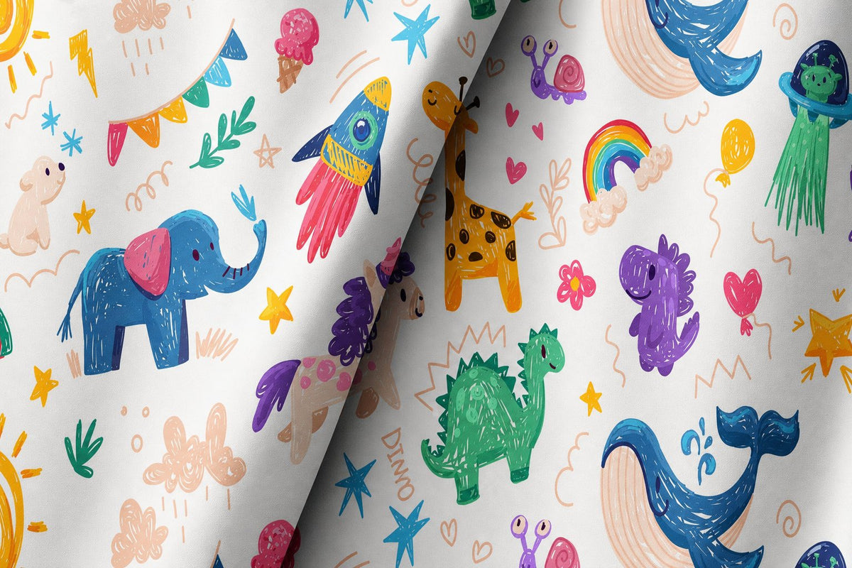 Pair of colorful safari animal kids curtains in a child's bedroom