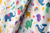 Pair of colorful safari animal kids curtains in a child's bedroom