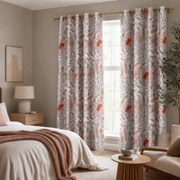Coral line art blossom curtains in a bedroom