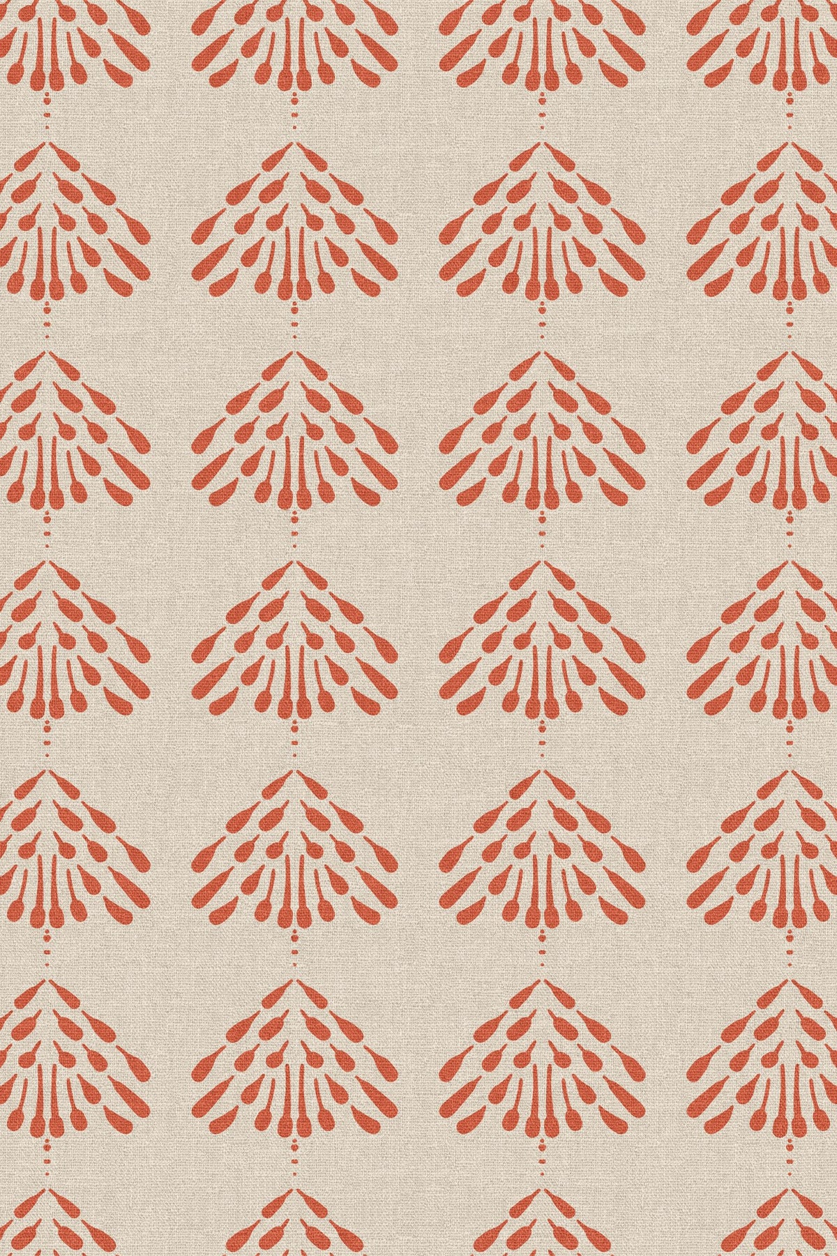 Close-up of the coral palmette block print pattern repeat