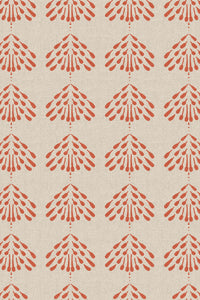 Close-up of the coral palmette block print pattern repeat