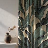 Soft daylight through a dark green tropical leaf curtain