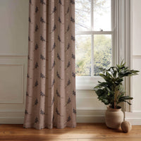 Dusty pink lavender sprig curtain panel hanging by a white window