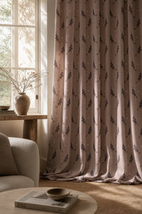 Dusty pink lavender sprig curtains in a living room