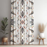 Folk feather print curtain panel against a white wall
