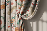 Folk floral wreath curtain gathered to one side