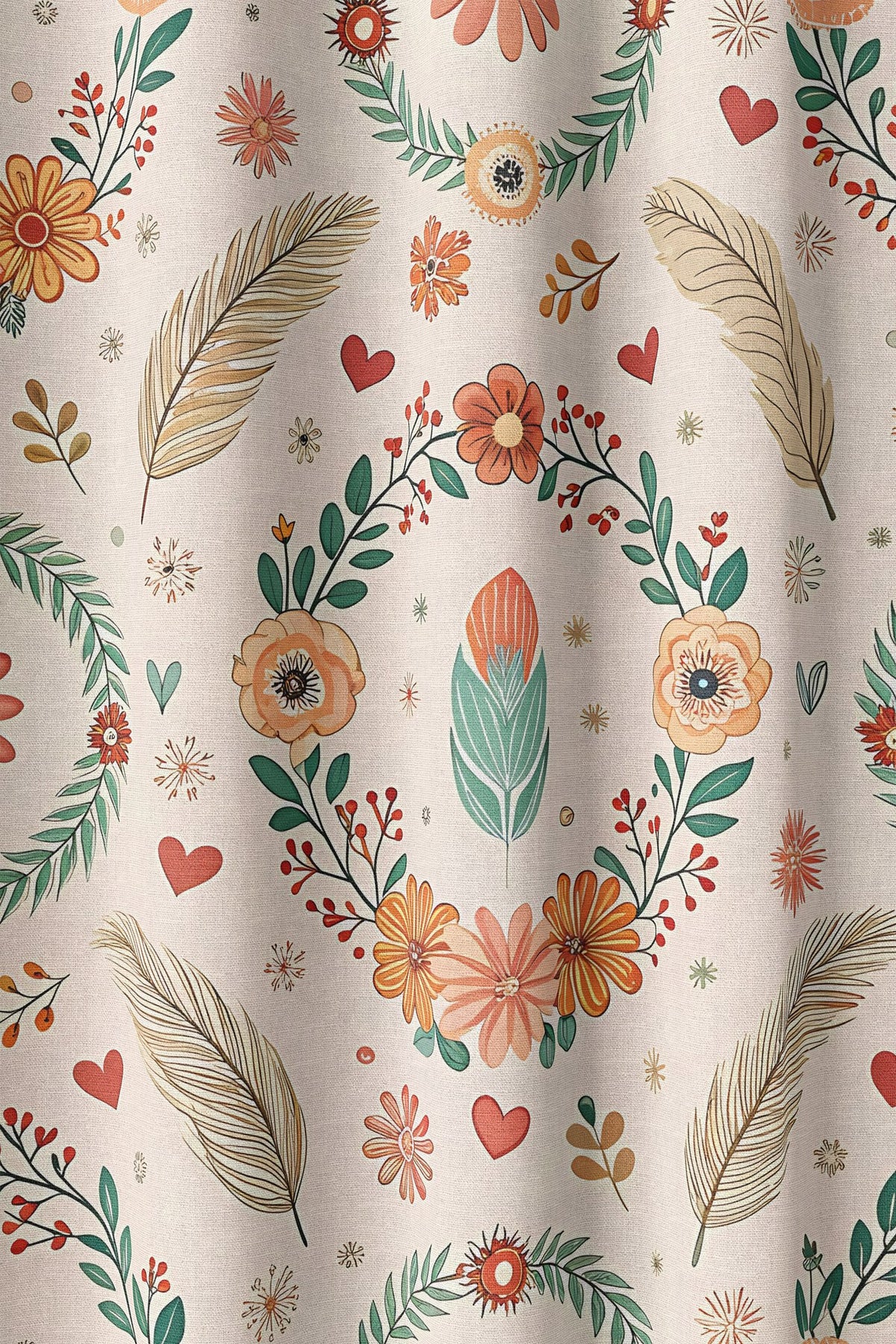Flat view of the folk floral wreath print
