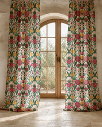 Close-up of the folk rose and tulip print