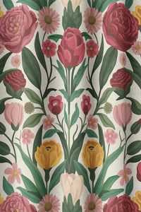 Flat view of the folk rose and tulip print