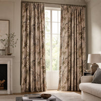 Green fern botanical curtains in a living room