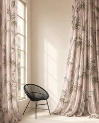 Green fern botanical curtains styled with neutral decor