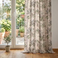 Green fern botanical curtain at glass patio doors