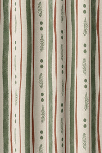 Flat view of the green and rust painted stripe print