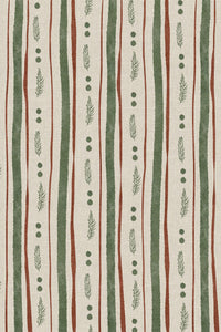 Close-up of the green and rust painted stripe pattern repeat