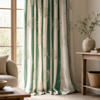 Green stripe dandelion curtains in a living room