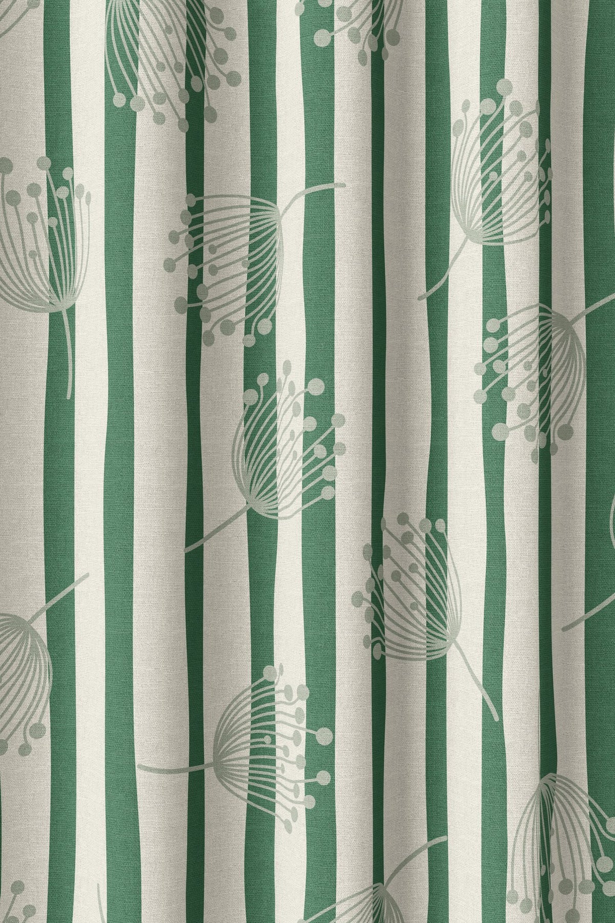 Flat view of the green stripe dandelion print