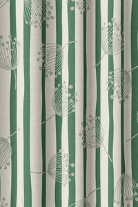 Flat view of the green stripe dandelion print