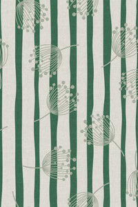 Close-up of the green stripe dandelion pattern repeat