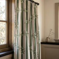 Green stripe leaf vine curtains in a warm living room