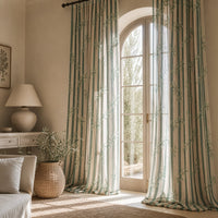Green stripe leaf vine curtains in a living room
