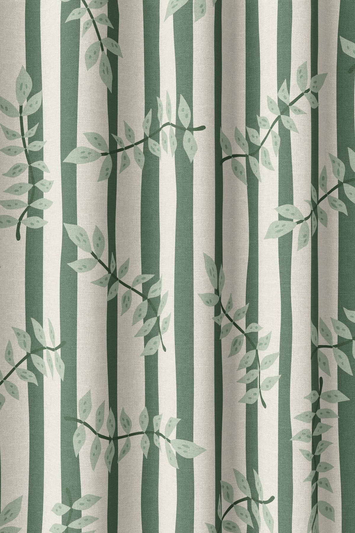 Flat view of the green stripe leaf vine print
