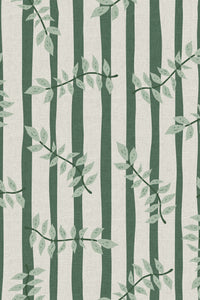 Close-up of the green stripe leaf vine pattern repeat