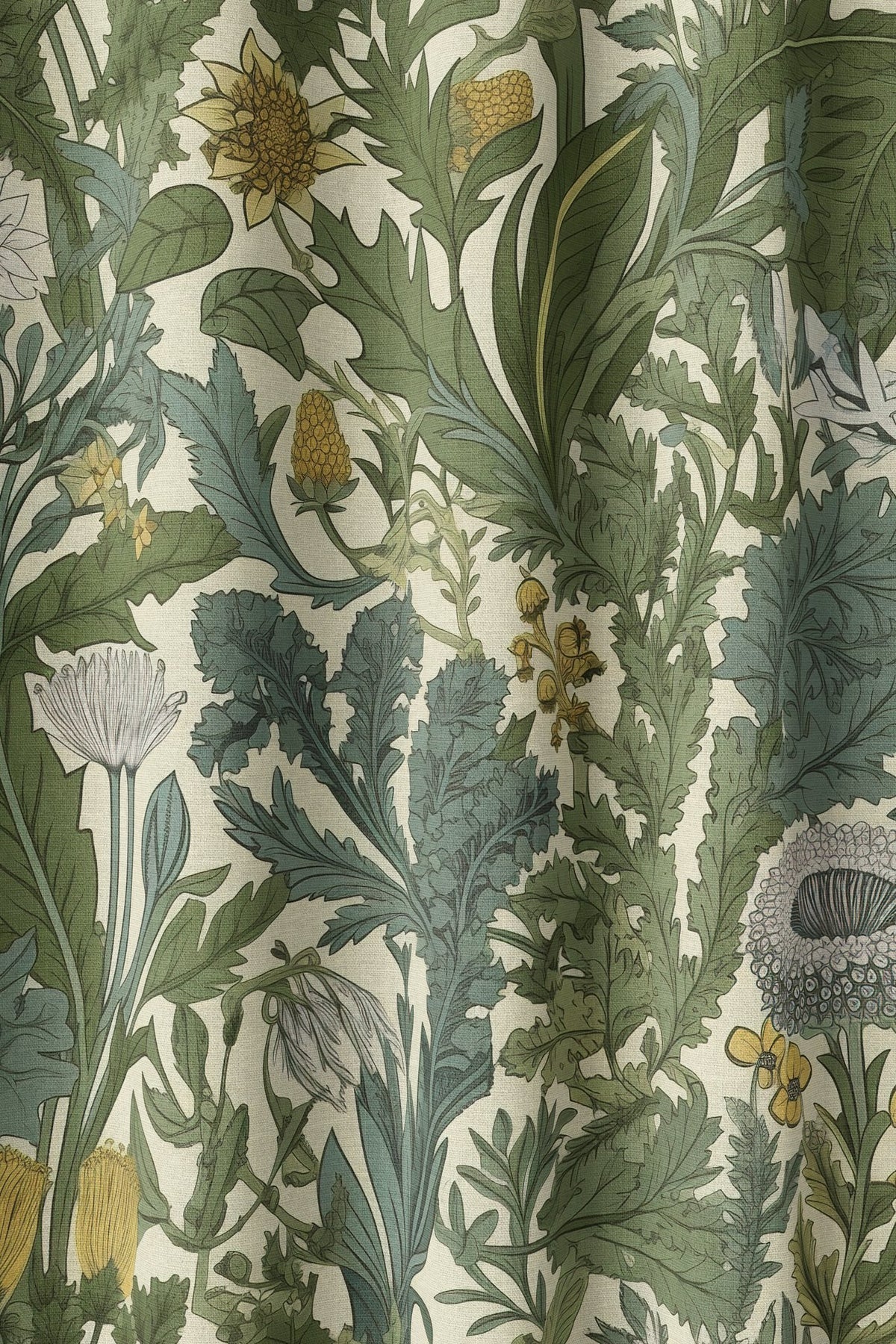 Flat view of the green thistle botanical print