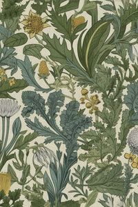 Close-up of the green thistle botanical pattern repeat