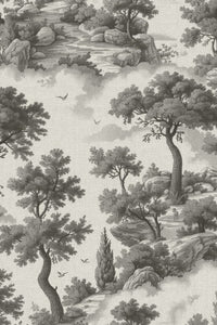 Close-up of the grey landscape toile pattern repeat